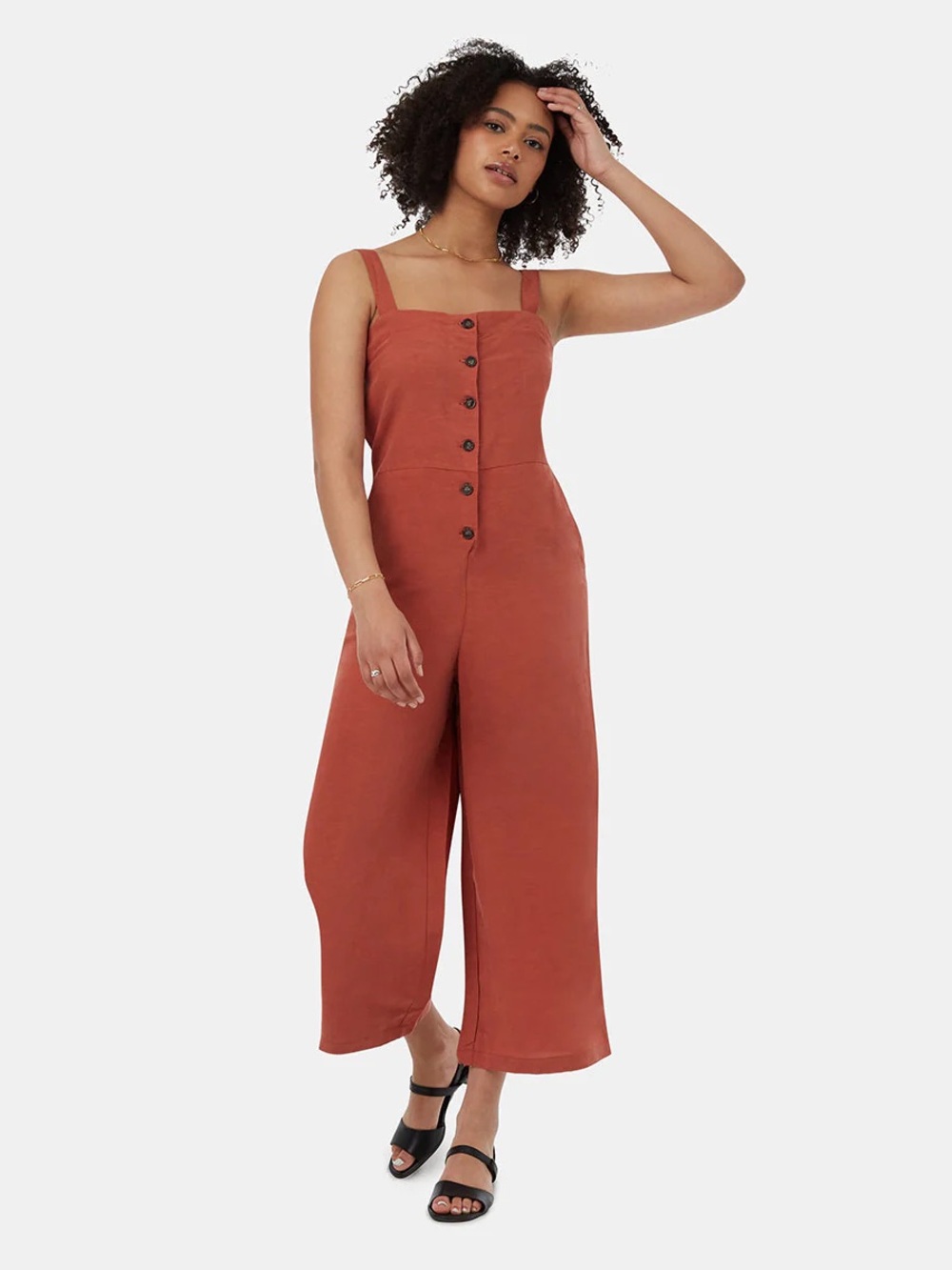 NWT tentree TreeLinen Apron Front Jumpsuit - Baked Clay - Size M